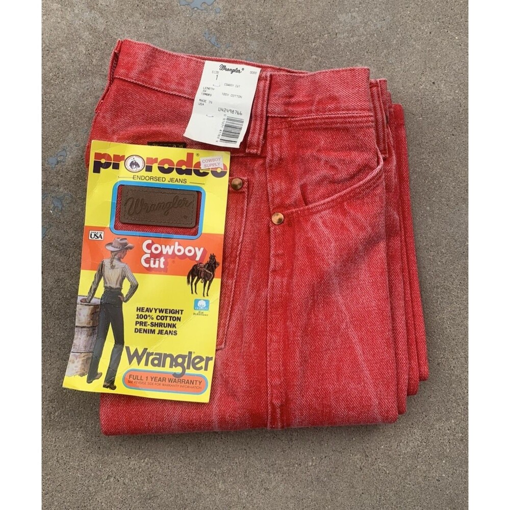 VTG Wrangler Women’s Jeans 1 x 34 Cowboy Cut Western Acid Wash Red-Orange Rodeo